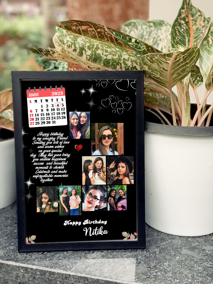 Personalized Calendar Birthday Frame with custom date, photo collage, and birthday message for a friend named Nitika"